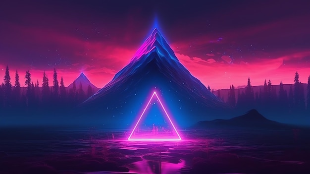 Неоновый треугольник в горах обои