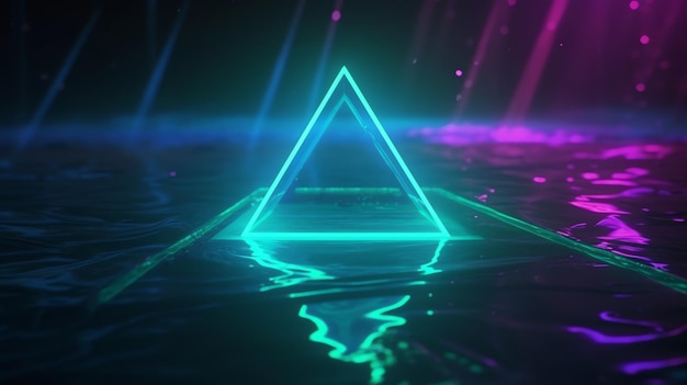 A neon triangle on a stage