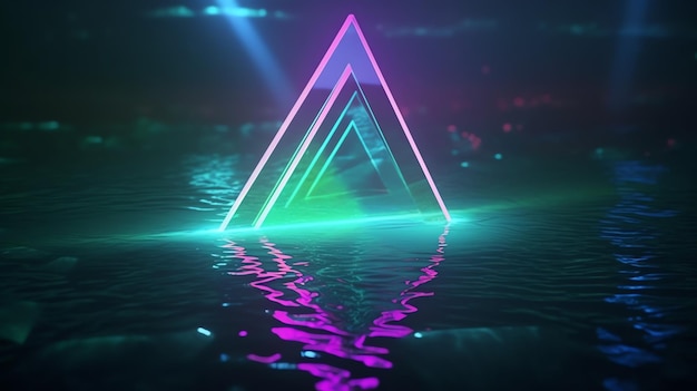 A neon triangle in the water with the word music on it