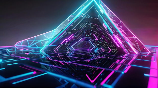 Photo neon triangle with abstract lights