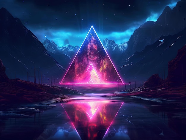 neon triangle with neon background in the style of fantasy landscapes