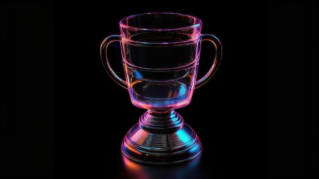 Neon trophy cup isolated on black ground in 8K created with generative ai technology