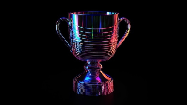 Neon trophy cup isolated on black ground in 8K created with generative ai technology