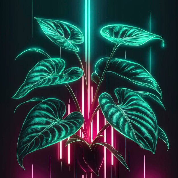 Foto poster di foglie di anthurium tropicale al neon