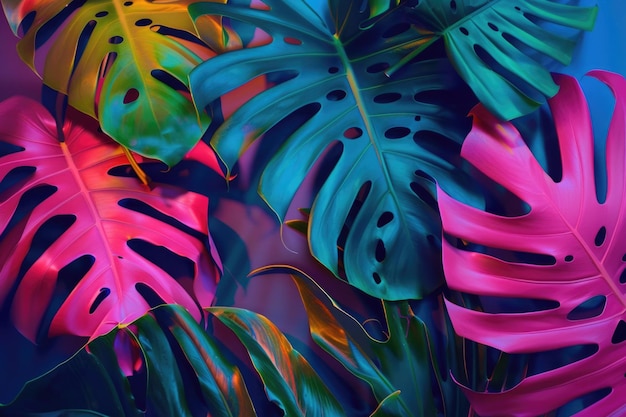 Neon tropical leaf layout with nature theme