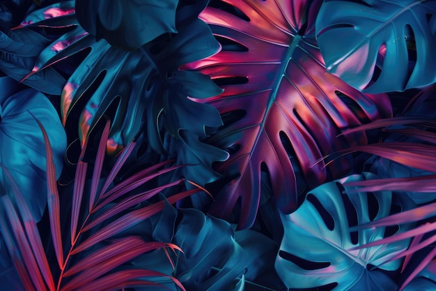 Neon tropical leaf layout with nature theme