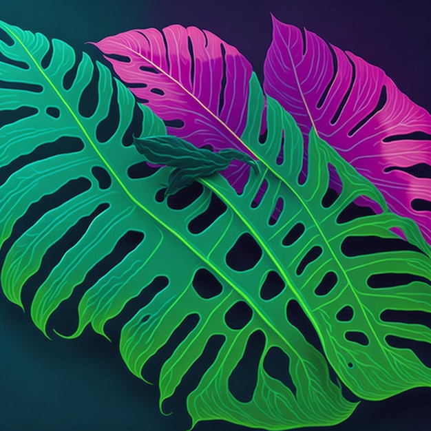 neon tropical monstera leaf banner