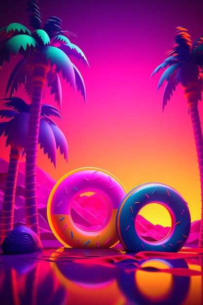 Neon tropical synthwave theme 3d abstract background