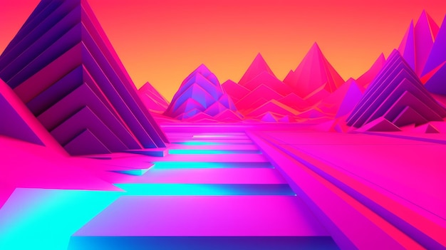 ネオン トロピカル Synthwave テーマ 3 D 抽象的な背景