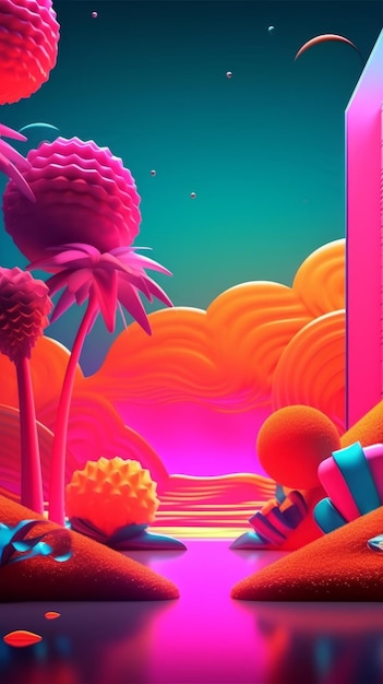 Neon Tropical Synthwave Theme 3D Abstract Background