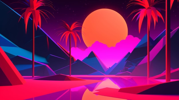 Neon Tropical Synthwave Theme 3D Abstract Background