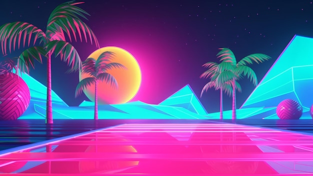 Neon tropical synthwave theme 3d abstract background