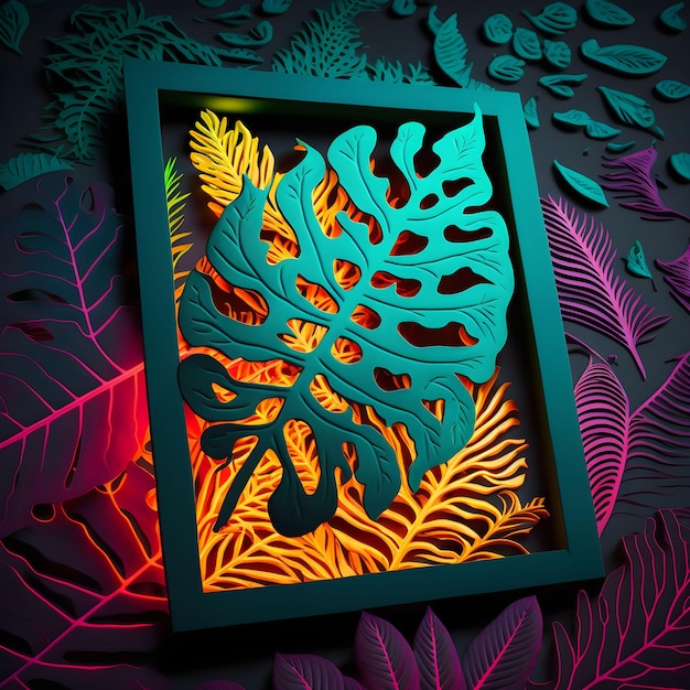 Neon Tropisch Monstera Blad Papercut