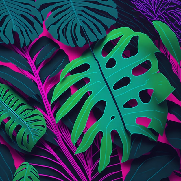 neon tropische monstera bladbanner