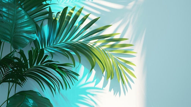 Neon tropische palmbladeren schaduw op witte achtergrond