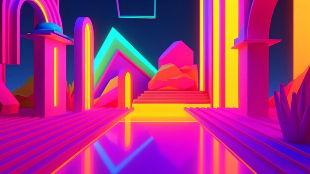 Neon Tropische Synthwave Thema 3D Abstracte Achtergrond