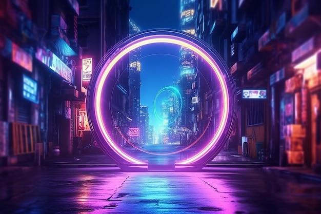 Neon tunnel in the city at night 3d rendering