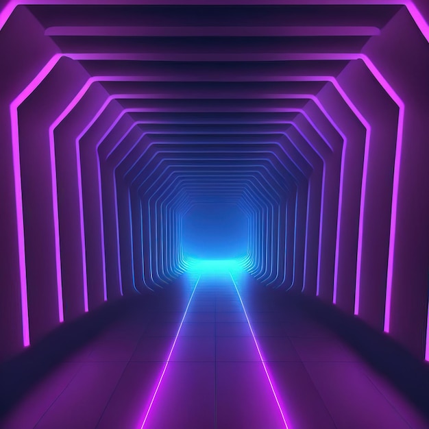 Neon tunnel cyberpunk lichte achtergrond concept 3d renderen