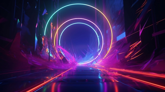 A neon tunnel with a blue circle and the words'neon'on it