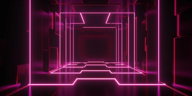 A neon tunnel with a pink light on the wall