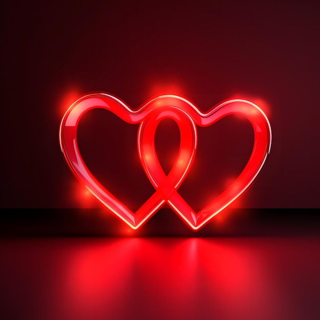 Neon Two Hearts on a dark background Valentines day
