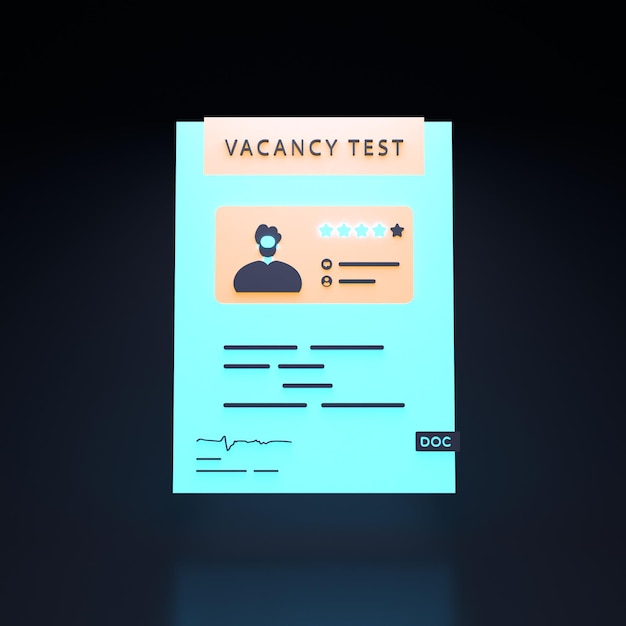 Photo neon vacancy test icon on black background human resource concept 3d render illustration