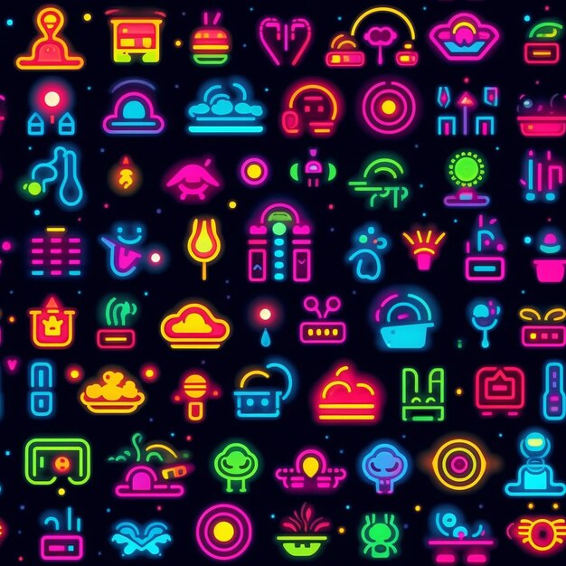 Photo neon vecsigns neat vector icons of diferrent type and styles