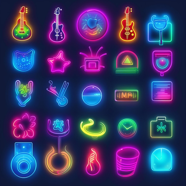 Photo neon vecsigns neat vector icons of diferrent type and styles