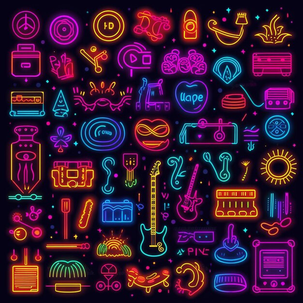 Neon vecsigns neat vector icons of diferrent type and styles