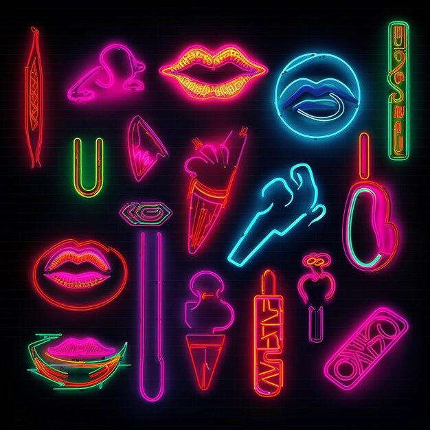 Photo neon vecsigns neat vector icons of diferrent type and styles