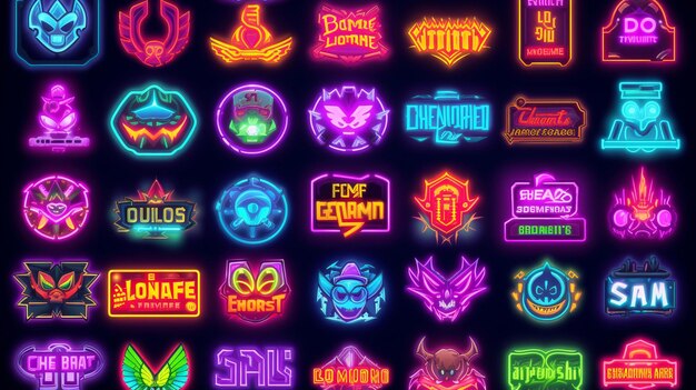 Photo neon vecsigns neat vector icons of diferrent type and styles