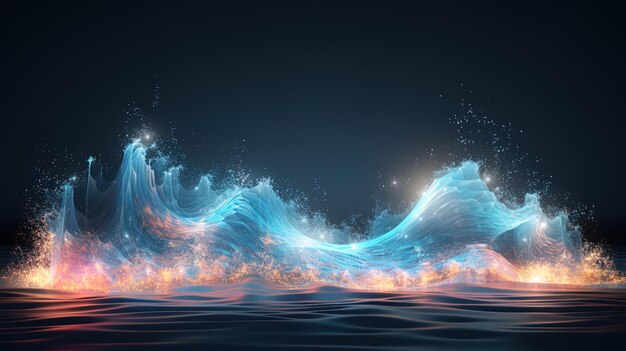 Neon wave dark abstract background AI generation