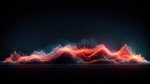 Neon wave dark abstract background AI generation