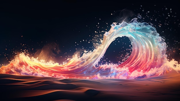 Neon wave dark abstract background AI generation