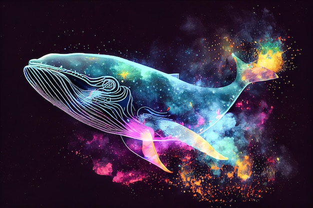 Neon whale on black background Generative AI Generative AI