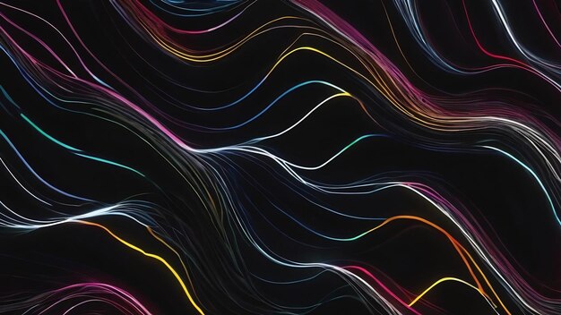 ネオンの白い色の波線 黒い背景の抽象的なイラストグラフィックス