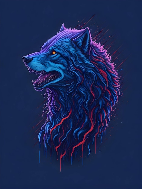 Neon wolf colorful punk illustration for tshirt design