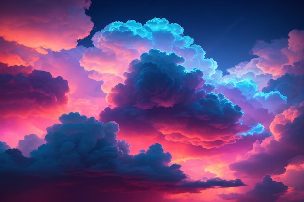 Neon Wolken Achtergrond Gloeiende Wolken Achtergrond Wolken Achtergrond AI Generatief