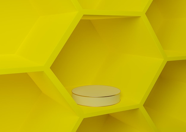 Neon yellow 3d product display honeycomb abstract background geometric template platform podium