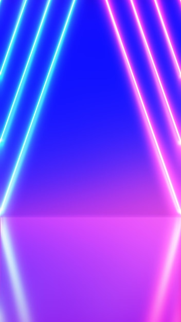 Neonachtergrond Abstract blauw en roze met lichte vormen lijndiagonalen op kleurrijk en reflecterend vloerfeest en concertconcept