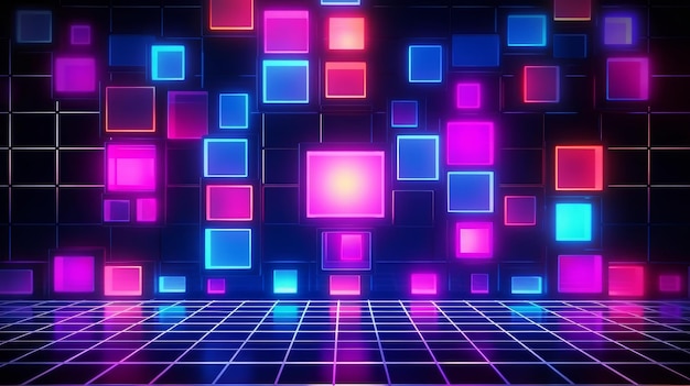 Neonachtergrond met gegenereerde Neon Squares AI