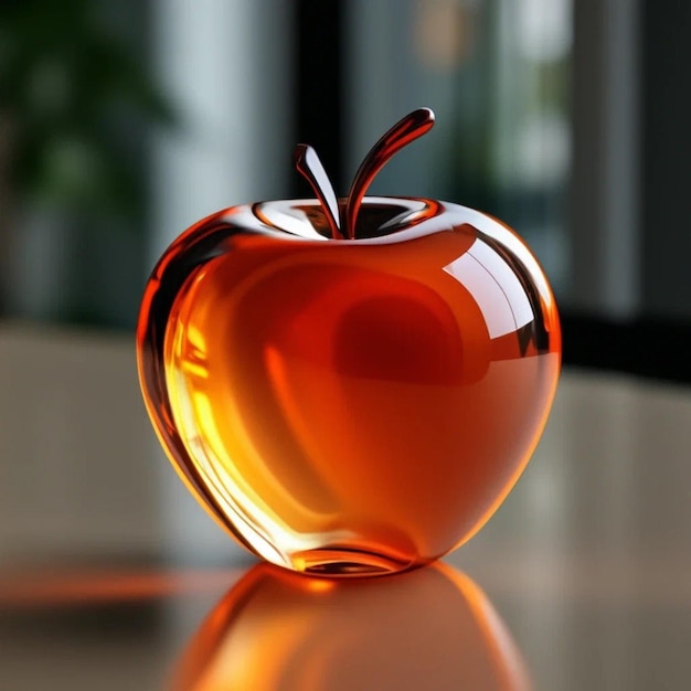 A neoncolored glass apple with a soft glow