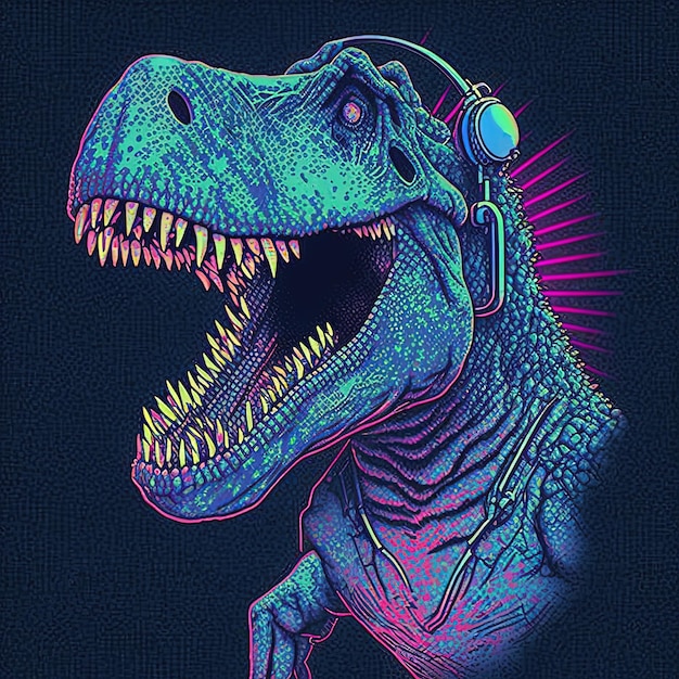 Neonfeestje Tyrannosaurus rex Generatieve AI Niet gebaseerd op een werkelijke scène