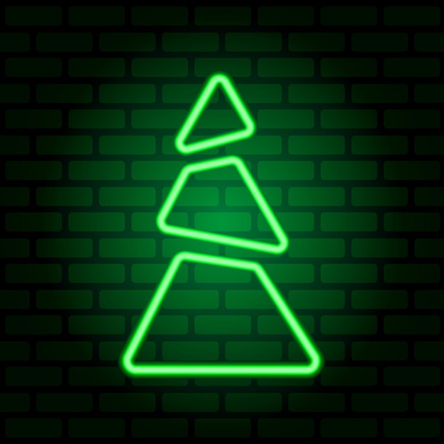 Neongroene kerstboom op verlichte bakstenen muur achtergrond symbool van kerstmis en nieuwjaar