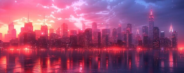 Photo neoninfused cityscapes where data flows background