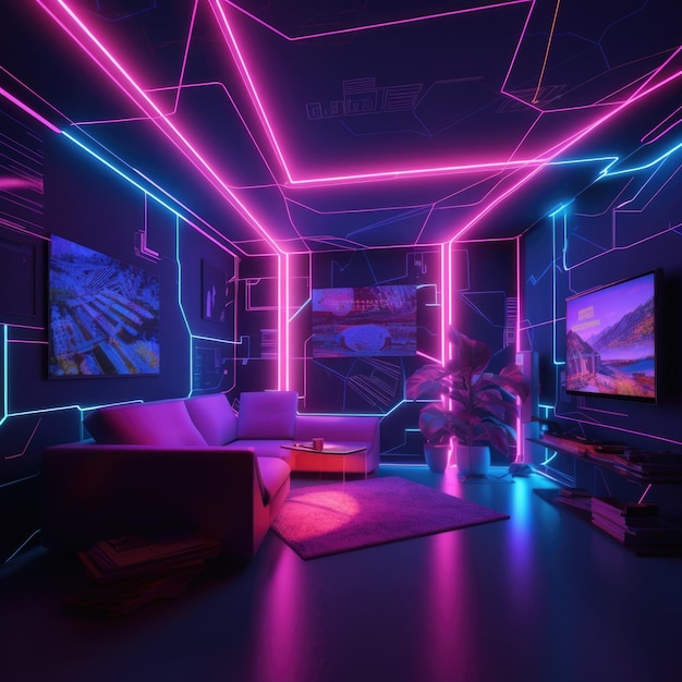 Foto neonkamer in cyberpunk stijl