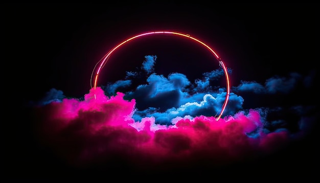 Neonkleurige magische ring tussen de wolken Generatieve AI