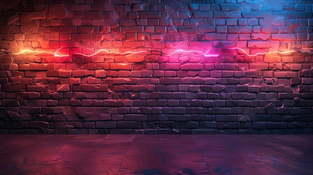 Neonlicht op bakstenen muren die niet met gips zijn bekleed achtergrond en textuur