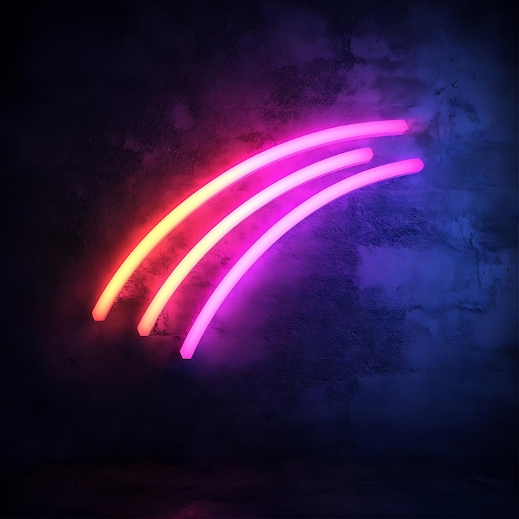 Foto neonlichten gloeien tegen een donkere achtergrond met een bakstenen muur