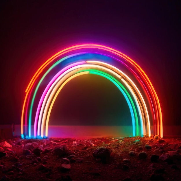 Neonlichten in de vorm van een regenboog die hoop en diversiteit symboliseren